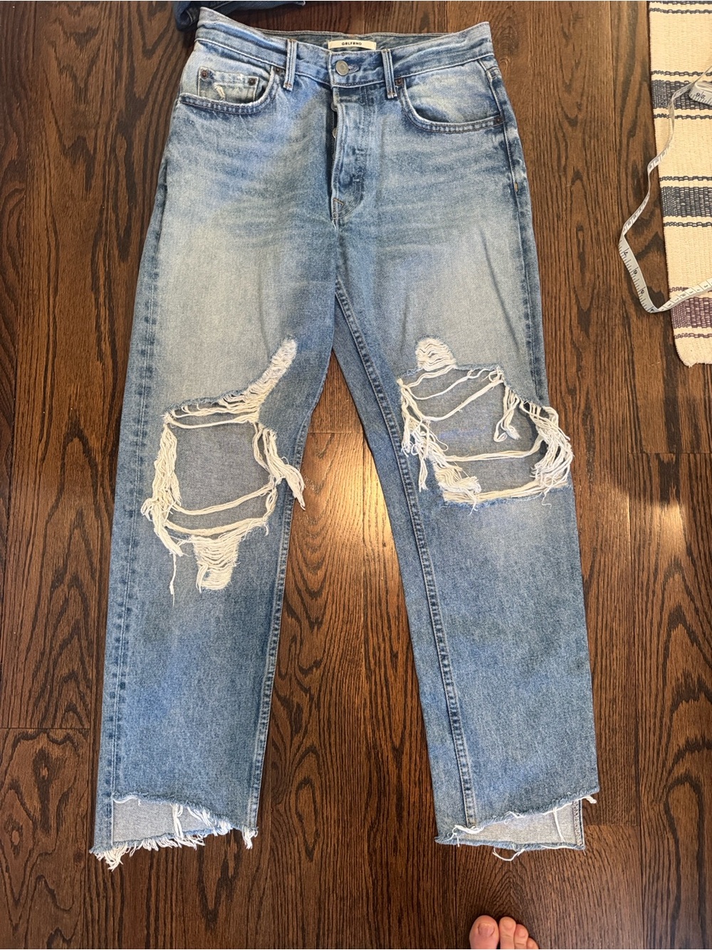 GRLFRND Women's Helena Straight Leg Distressed Light Blue Jeans